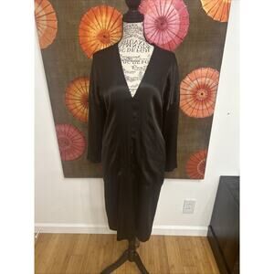 Rozae Nichols Black Silk Midi Dress Drop Waist Long Sleeve Designer Luxe Sz M